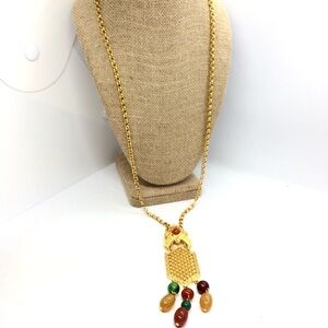 VINTAGE AVON FAKELITE PLASTIC NECKLACE MULTICOLOR GOLD TONE PENDANT DANGLE